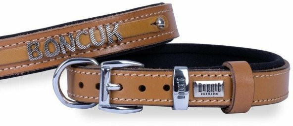 Doggie Konfor Deri İsimlikli Boyun Tasması Kamel 1,5X25-30Cm