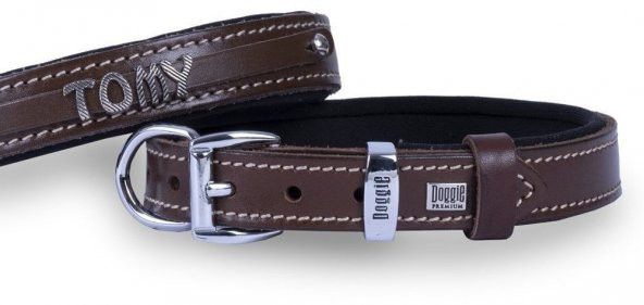 Doggie Konfor Deri İsimlikli Boyun Tasması Kahve 1,5X25-30Cm