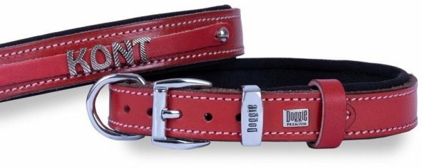 Doggie Konfor Deri İsimlikli Boyun Tasması Kırmızı 1,5X20-25Cm - 1