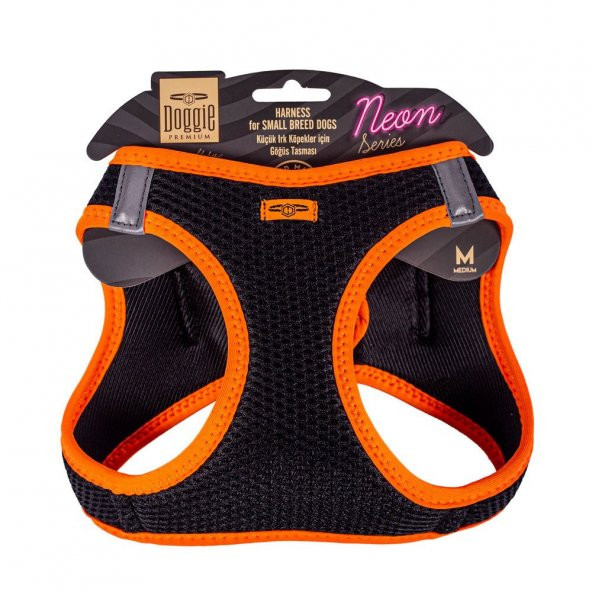 Doggie Havalı Dokuma Neon Serisi Küçük Irk Göğüs Tasması Turuncu M-38-44Cm - 1