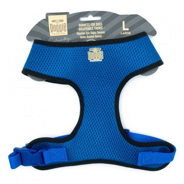 Doggie Havalı Dokumadan El Yapımı Küçük Irk Köpek Göğüs Tasması 2 x 45-55 CM Mavi