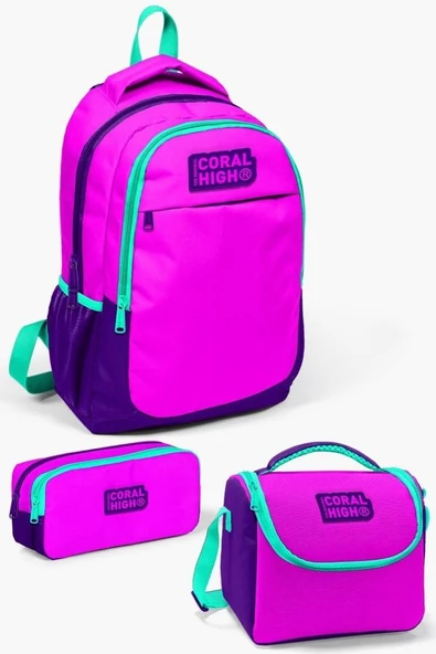 Coral High Kids Pembe Mor 3'lü Okul Çanta Seti - Kız Çocuk ürün görseli