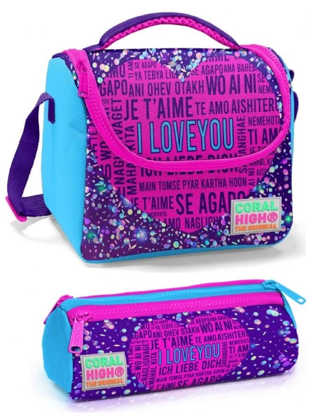 Coral High Mor Mavi Seni Seviyorum Kız Çocuk Beslenme Çantası Seti ürün görseli