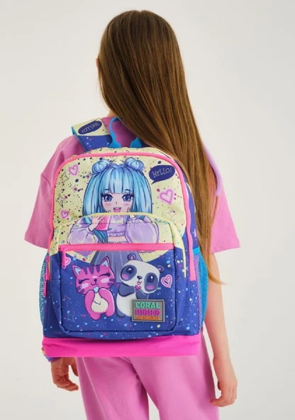 Coral High Mor Pembe Anime Üçlü İlkokul Okul Çanta Seti - 2