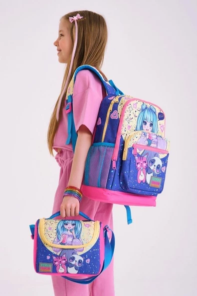 Coral High Kids Mor Pembe Anime Kız Desenli 3'lü Okul Çanta Seti - 2