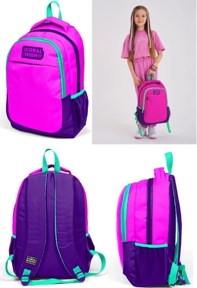 Coral High İlkokul Çanta Takımı Pembe Mor Kız Çocuk Okul Çantası Seti - Resim 3