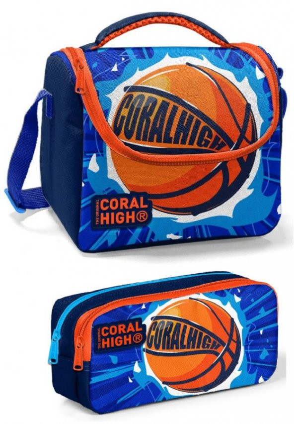 Coral High Erkek Çocuk Mavi Turuncu Basketbol Beslenme Çantası Seti