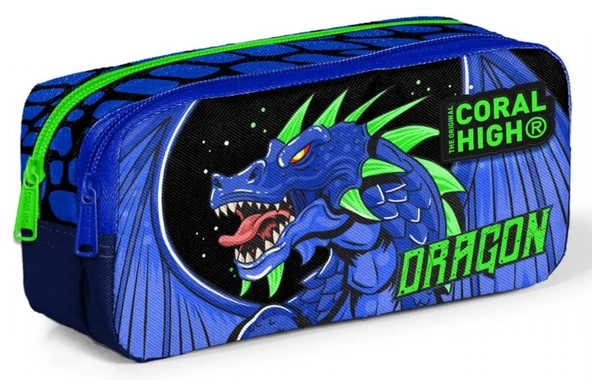 Coral High İki Bölmeli Erkek Çocuk Lacivert Yeşil Dragon Kalem Çantası Kalemlik