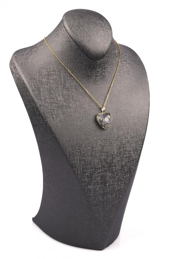 Rutil Kuvars Doğal Taş Gold Renkli Kolye - Resim 2