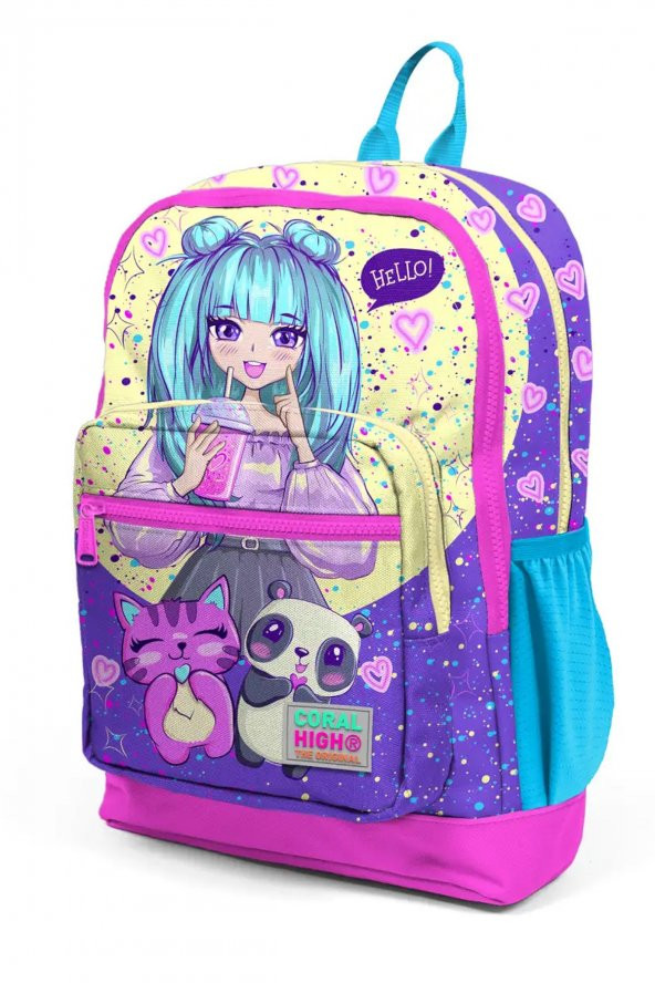 Elatae Anime Desenli Lila/Pembe Okul Sırt Çantası 23735 - 3