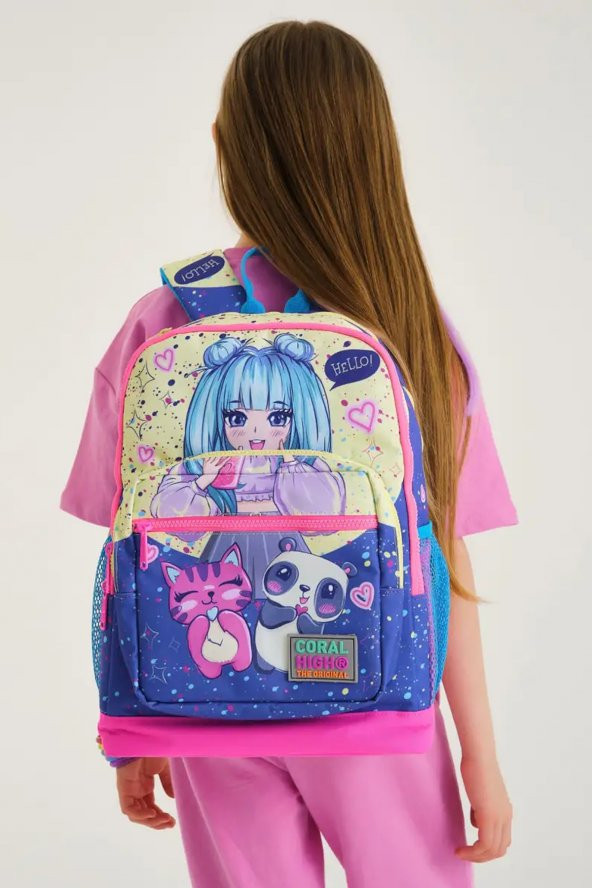 Elatae Anime Desenli Lila/Pembe Okul Sırt Çantası 23735 - 5