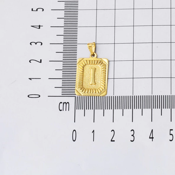Kare Plakalı 14 Ayar Altın I Harf Kolye Ucu - Resim 5