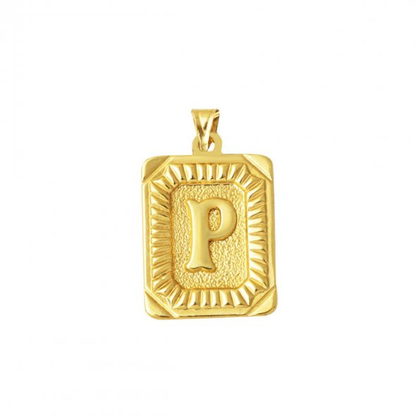 Kare Plakalı 14 Ayar Altın P Harf Kolye Ucu ürün görseli 1