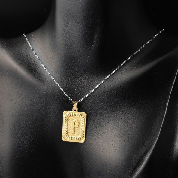 Kare Plakalı 14 Ayar Altın P Harf Kolye Ucu - Resim 2