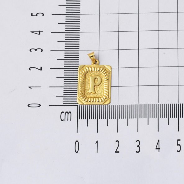 Kare Plakalı 14 Ayar Altın P Harf Kolye Ucu - Resim 5