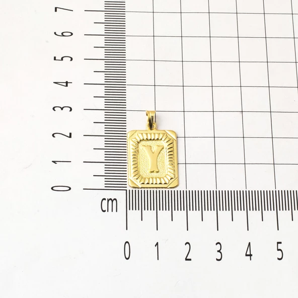 Kare Plakalı 14 Ayar Altın Y Harf Kolye Ucu - Resim 4