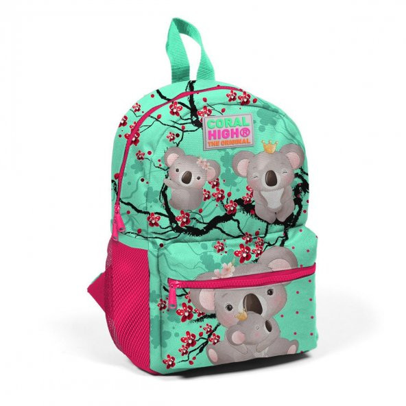 Coral High Kids Minik Yuva Sırt Çantası Su Yeşili Neon Mercan Koala Desenli İki Bölmeli 23513 - 1