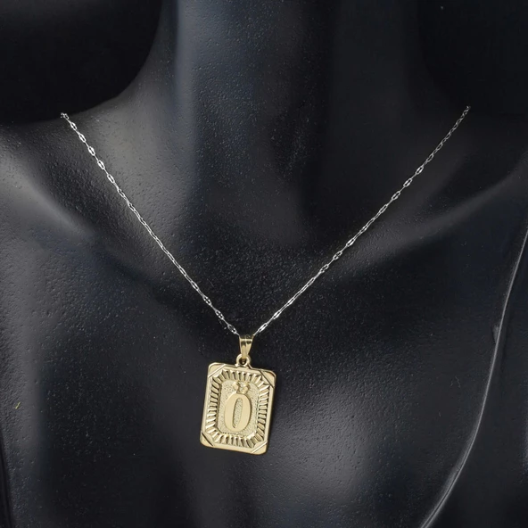 Ö Harf Kolye Ucu 14 Ayar Kare Altın Plakalı - Resim 3