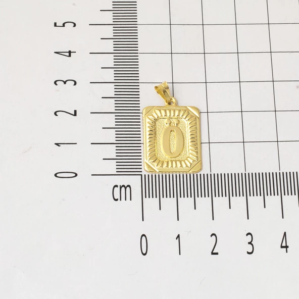 Ö Harf Kolye Ucu 14 Ayar Kare Altın Plakalı - Resim 4