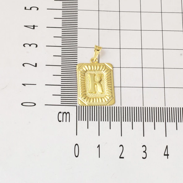 K Harf Kolye Ucu 14 Ayar Kare Altın Plakalı - Resim 4