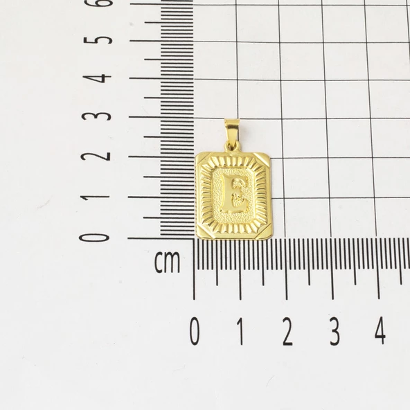 Kare Altın Plakalı 14 Ayar E Harf Kolye Ucu - Resim 4