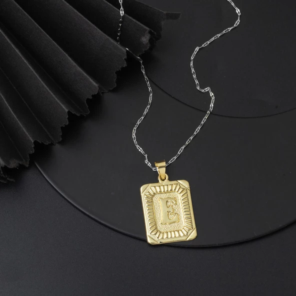 Kare Altın Plakalı 14 Ayar E Harf Kolye Ucu - Resim 2