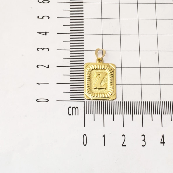 Altın Kare Plakalı Z Harf Kolye 14 Ayar - Resim 5