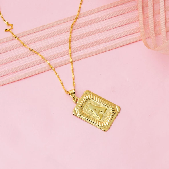 Altın Kare Plakalı A Harf Kolye 14 Ayar - Resim 3