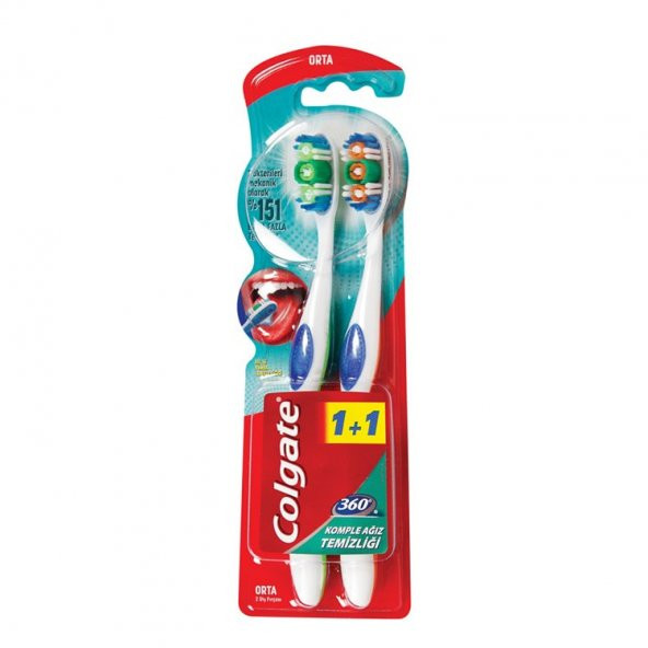 Colgate 360 Komple Ağız Temizliği Çok Yönlü Koruma Orta Diş Fırçası 1+1