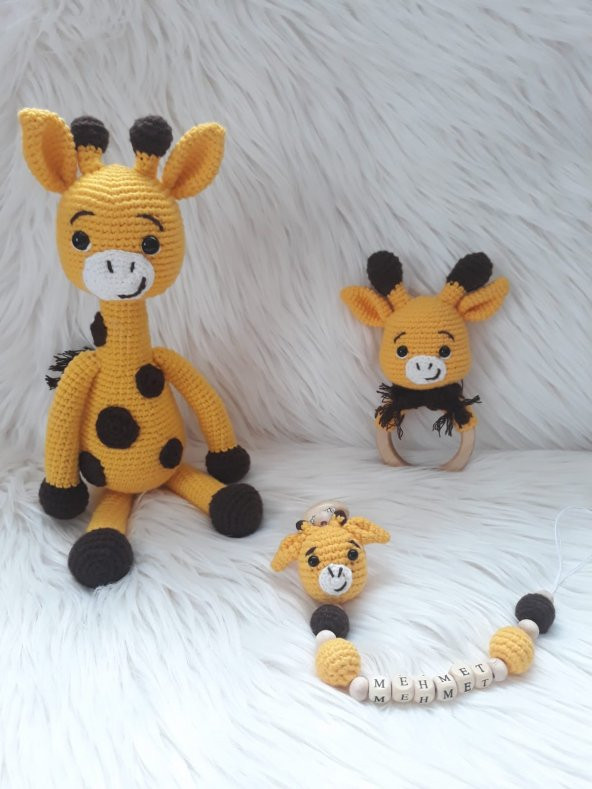 Şirin Zürafa Yeni Doğan Takımı Amigurumi Organik Oyuncak