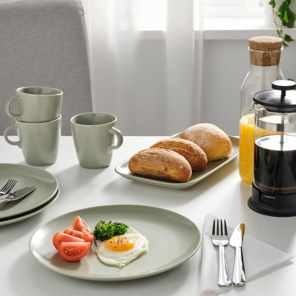 4 Adet Tabak Seti Mat Açık Yeşil Renk 26 cm, 4 Adet, Stoneware Yuvarlak Tabak Seti - 2