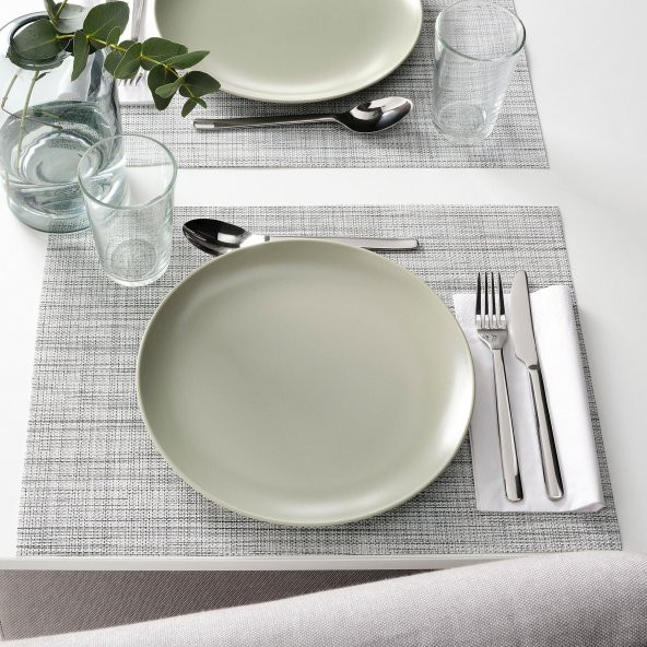 4 Adet Tabak Seti Mat Açık Yeşil Renk 26 cm, 4 Adet, Stoneware Yuvarlak Tabak Seti - 4