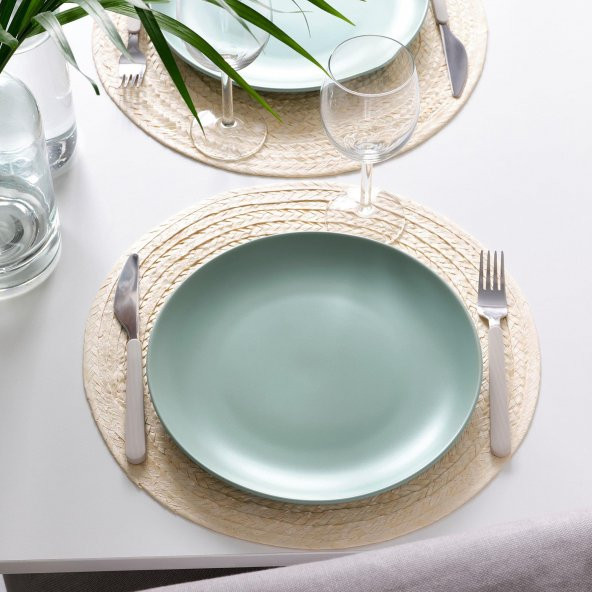 4 Adet Tabak Seti Mat Açık Turkuaz Renk 26 cm, 4 Adet, Stoneware Yuvarlak Tabak Seti - 3