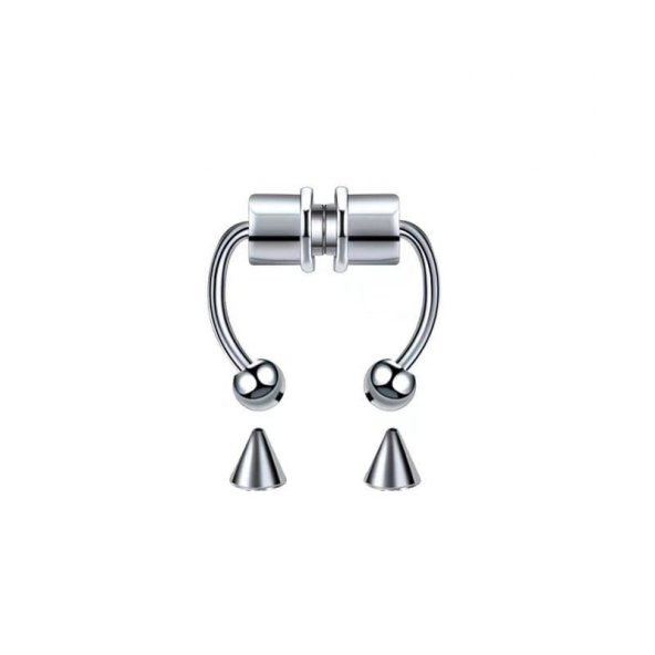 Gümüş Mıknatıslı Fake Burun Piercing -Top Ve Ok Uçlu Paslanmaz Septum Deliksiz Pirsing - 3