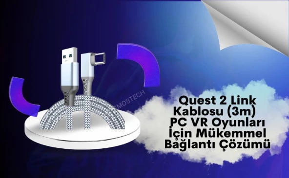 Cosmostech Meta Quest Sanal Gerçeklik Gözlüğü için Link Kablosu 1/2/3/Pro/Pico Uyumlu 3.2 Hızlı Data Kablosu 3m – G - 2