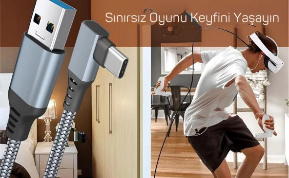 Cosmostech Meta Quest Sanal Gerçeklik Gözlüğü için Link Kablosu 1/2/3/Pro/Pico Uyumlu 3.2 Hızlı Data Kablosu 3m – G - 8