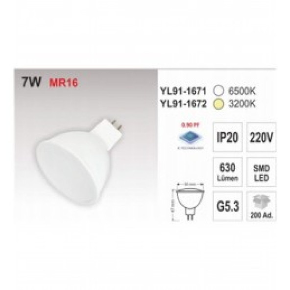 Noas YL-1671 7 Watt Led Spot MR16 Model Günışığı Renk(1 Yıl Garanti) - 2