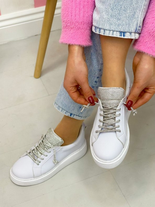 Cilt (nevada) Taş Detay Kadın Bağcıklı Sneakers - 9