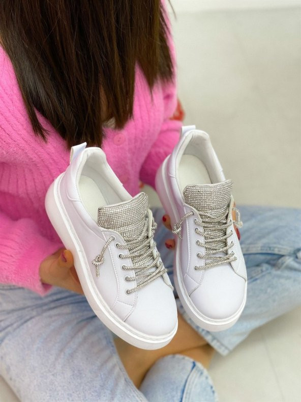 Cilt (nevada) Taş Detay Kadın Bağcıklı Sneakers - 11