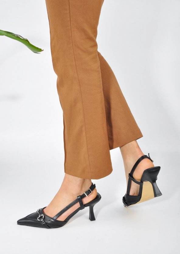 Deri Toka Detay Rahat Kadın Stiletto - 8