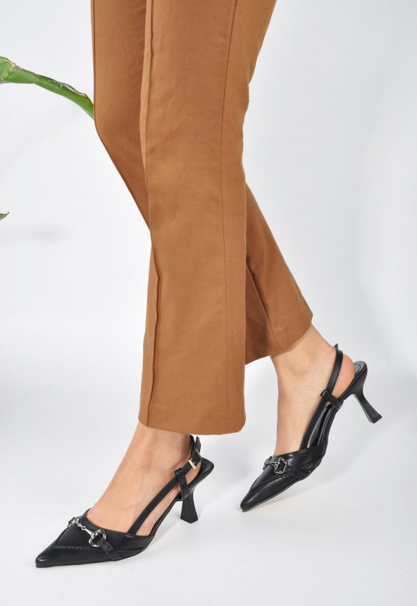 Deri Toka Detay Rahat Kadın Stiletto - 11