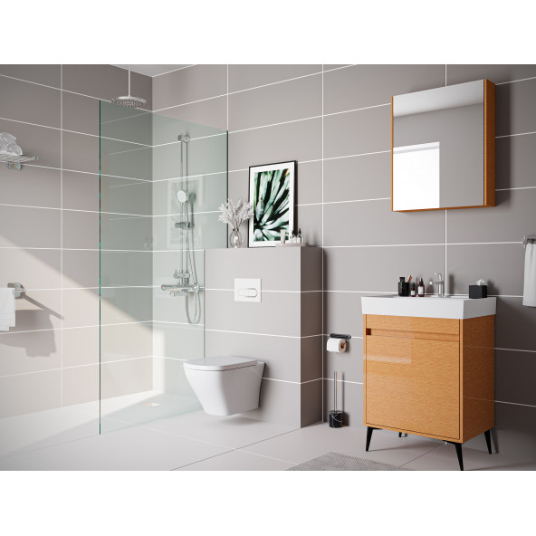 Banyo Dolabı 60 Cm Bambu MDF Komple Takım