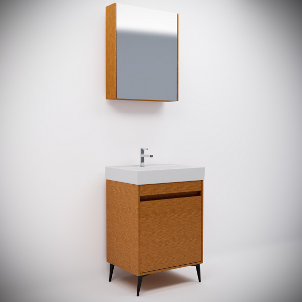 Banyo Dolabı 60 Cm Bambu MDF Komple Takım - 2