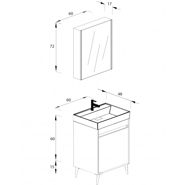 Banyo Dolabı 60 Cm Bambu MDF Komple Takım - 3