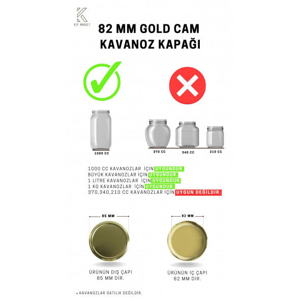 Twıst-Of 20 Lİ  82 mm Gold Altın Sarısı Cam Kavanoz Kapağı (20 Adet)