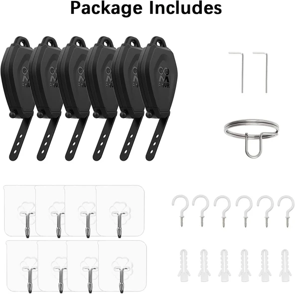 AMVR VR Kablo Yönetim Sistemi, 6 Paket Tavan Makarası Sistemi - Siyah - 4