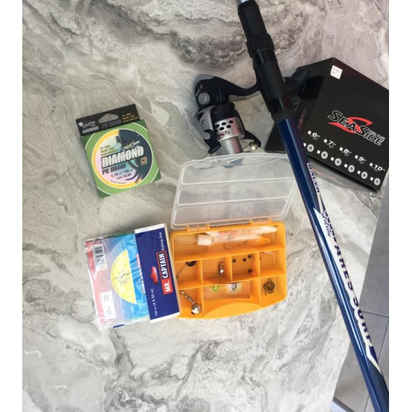 Olta Seti - Bauer 360 Ares Surf Kamış + SeaSide CP-5000 Olta Makinesi - İpek Misina ve 25'li set hediye - 6