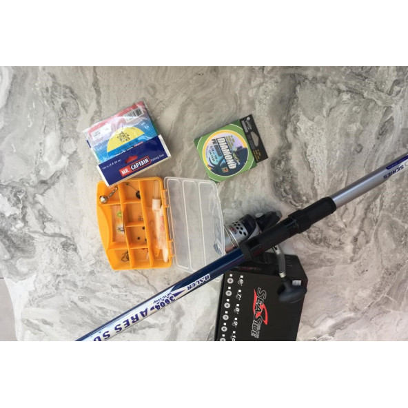 Olta Seti - Bauer 360 Ares Surf Kamış + SeaSide CP-5000 Olta Makinesi - İpek Misina ve 25'li set hediye - 8
