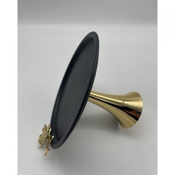 Fiyakalı Ürünler Ayaklı Gold Metal Yuvarlak Çay, Kahve ve Servis Sunum Tepsisi - 3