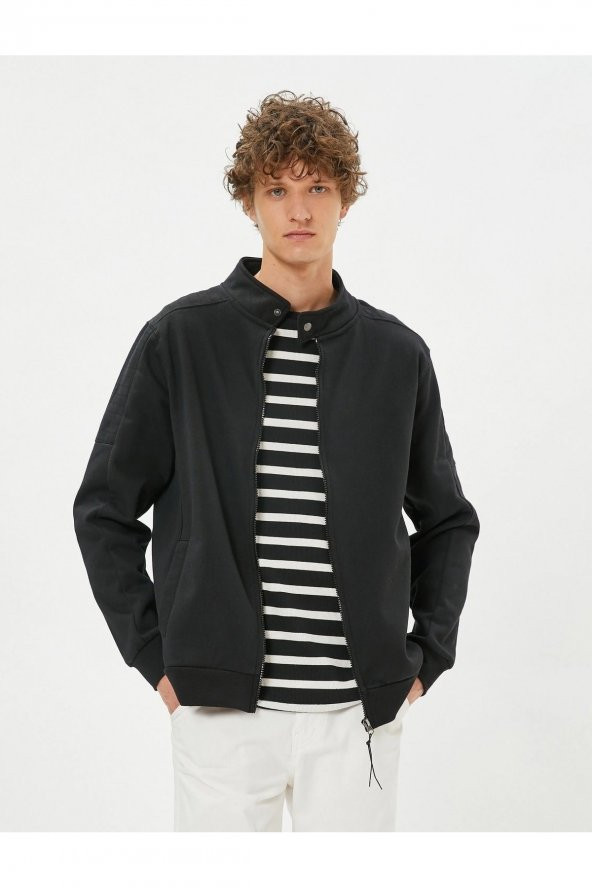 Fermuarlı Sweatshirt Cep Detaylı Yuvarlak Yaka Çıtçıt Düğmeli - 2